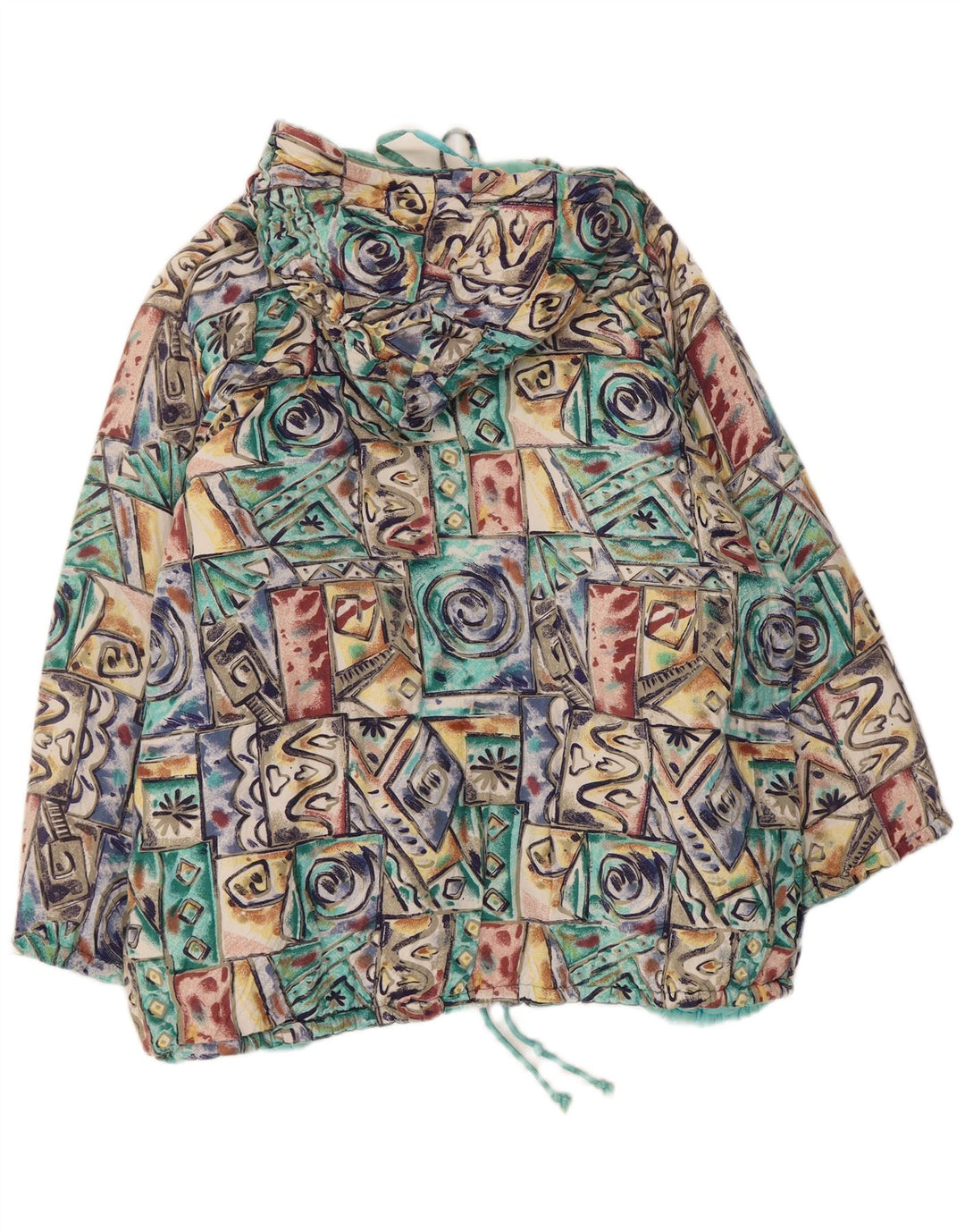Giacca a vento vintage da donna con cappuccio UK 20 2XL multicolore geometrica