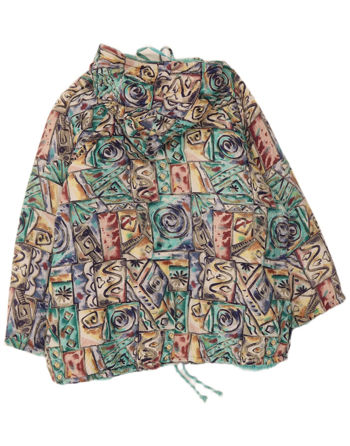 Giacca a vento vintage da donna con cappuccio UK 20 2XL multicolore geometrica
