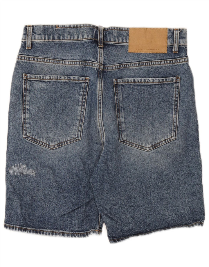 Pantaloncini in denim invecchiato da uomo Zara EU 40 medio W31 cotone blu