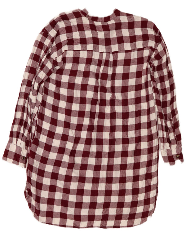 Topshop Abito a tunica oversize a maniche lunghe da donna UK 6 XS Bordeaux a quadretti