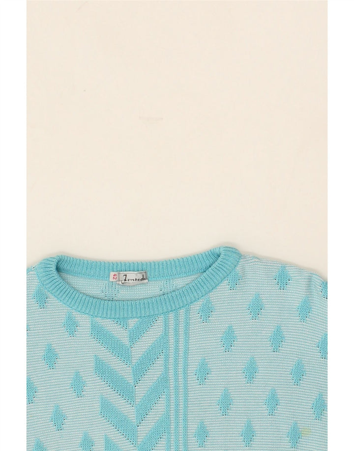 VINTAGE Womens Boat Neck Jumper Sweater IT 42 Medium Blue Argyle/Diamond Vintage Vintage and Second-Hand Vintage from Messina Hembry 