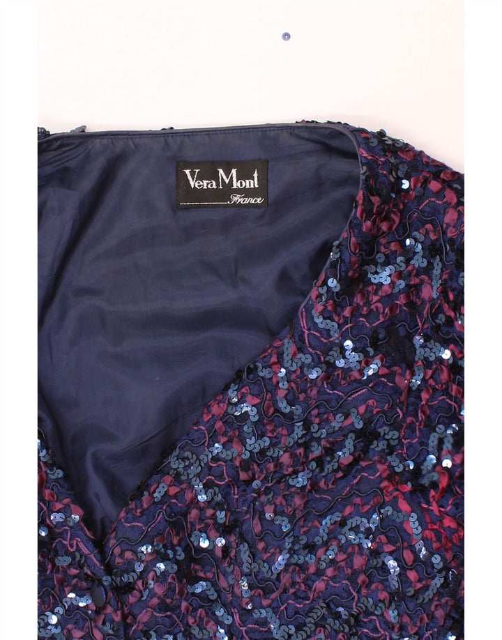 VERA MONT Womens 3/4 Sleeve Blazer Jacket UK 14 Medium Navy Blue Chevron Vintage Vera Mont and Second-Hand Vera Mont from Messina Hembry 