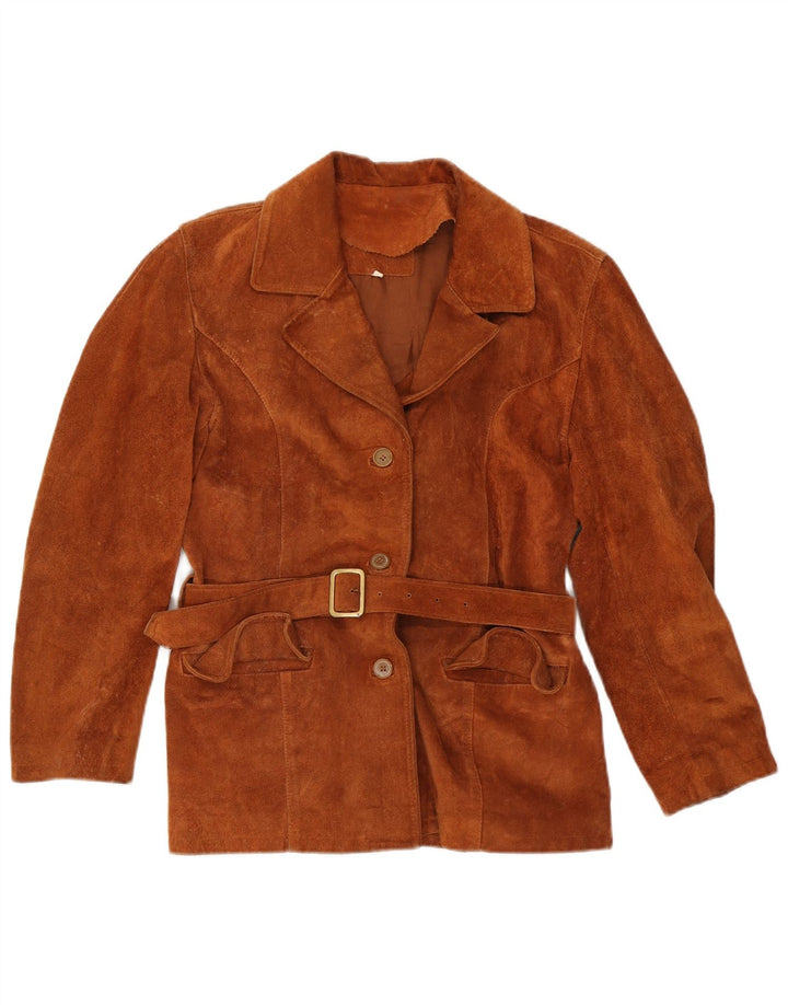 Giacca vintage in pelle scamosciata da donna UK 14 Marrone medio