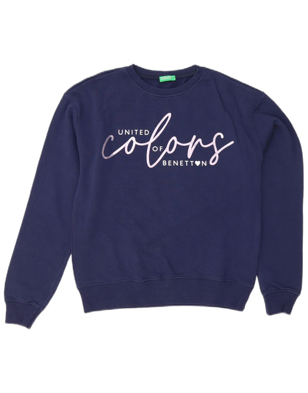 Felpa grafica per ragazze Benetton 13-14 anni 3XL cotone blu navy