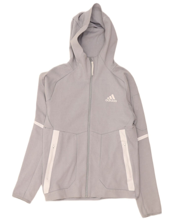 Maglione con cappuccio e zip da uomo Adidas piccolo in cotone color block grigio