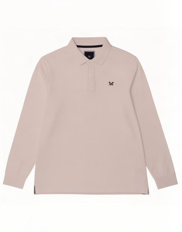 Crew Clothing Polo da uomo a maniche lunghe grande in cotone bianco