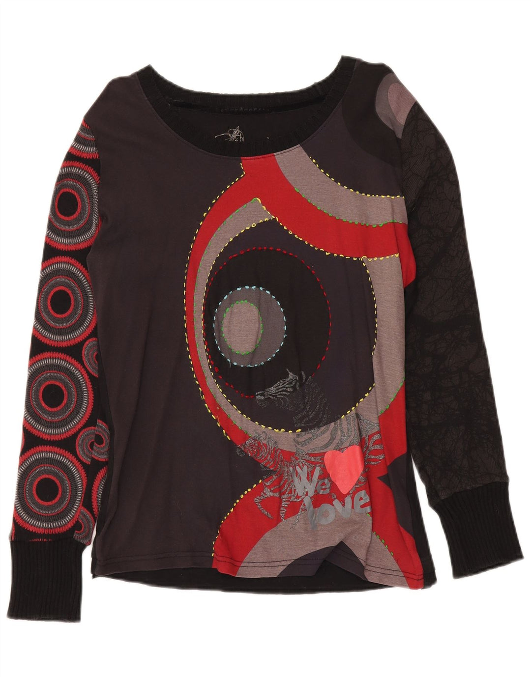 Desigual Womens Graphic Top manica lunga UK 20 2XL Nero geometrico