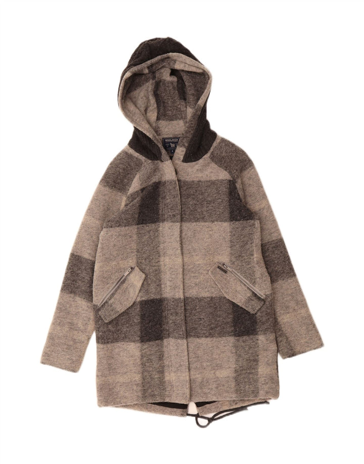 WOOLRICH Womens Hooded Overcoat UK 10 Small Grey Check Wool Vintage Woolrich and Second-Hand Woolrich from Messina Hembry 