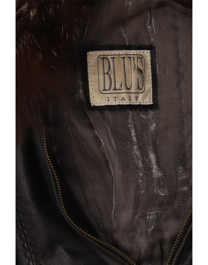 Giacca in pelle vintage da donna UK 12 media nera
