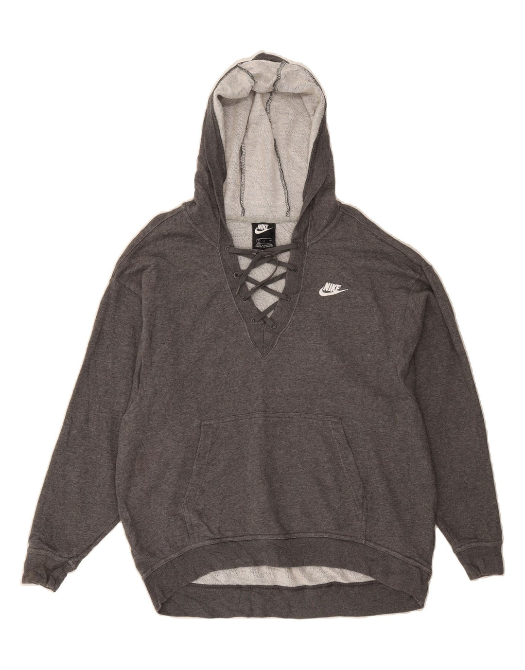 NIKE Womens Oversized Hoodie Jumper UK 10 Small Grey Cotton Vintage Nike and Second-Hand Nike from Messina Hembry 