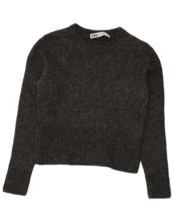 Maglione corto con scollo a barca da donna Zara UK 8 piccolo nylon grigio