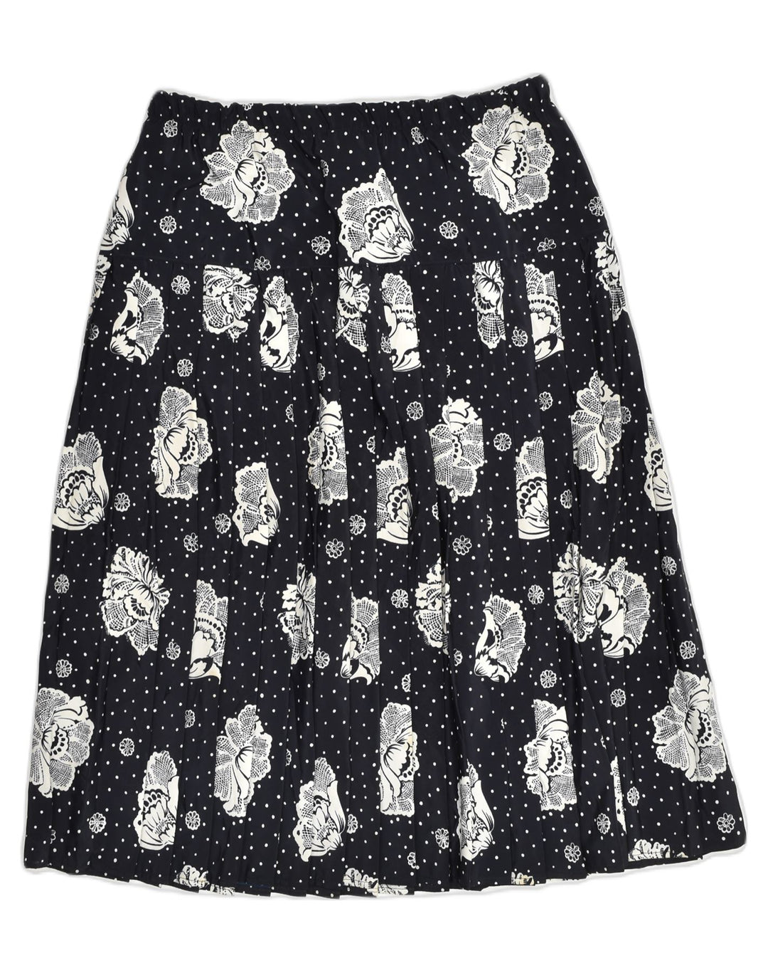 VINTAGE Womens Pleated Skirt UK 32 Medium  Navy Blue Floral | Vintage Vintage | Thrift | Second-Hand Vintage | Used Clothing | Messina Hembry 