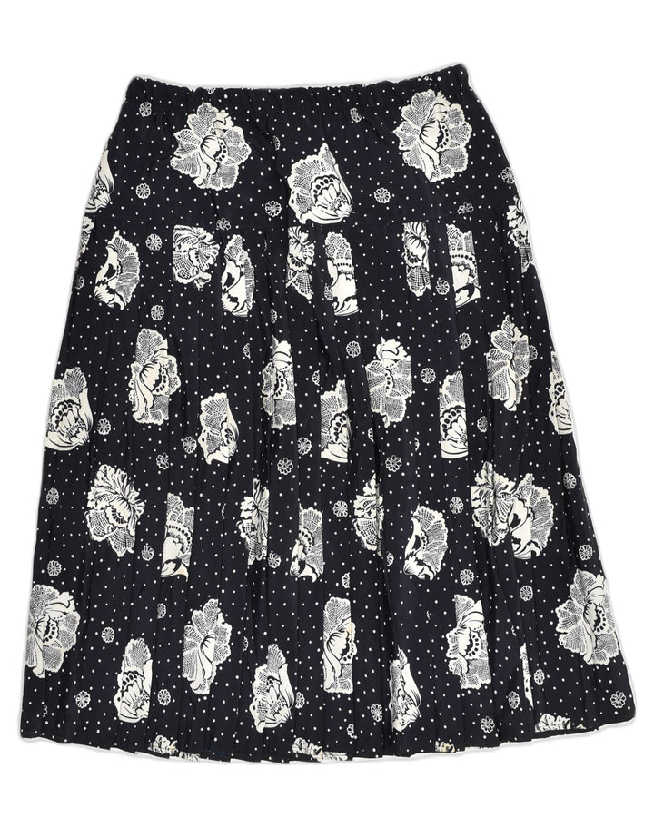 VINTAGE Womens Pleated Skirt UK 32 Medium  Navy Blue Floral | Vintage Vintage | Thrift | Second-Hand Vintage | Used Clothing | Messina Hembry 