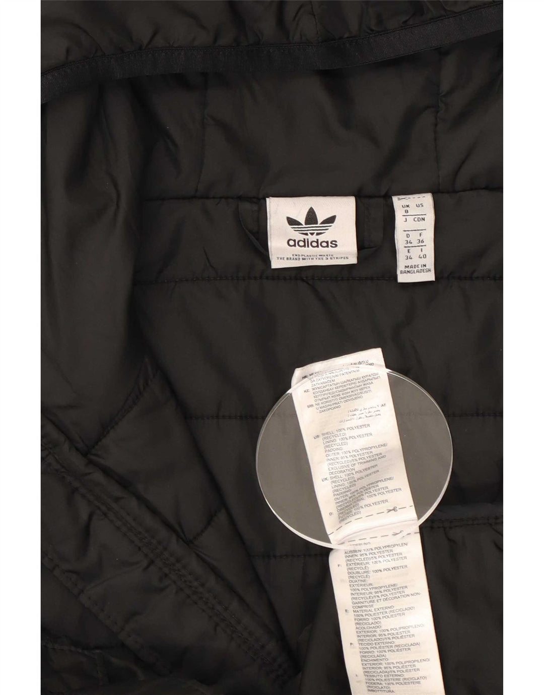 Giacca imbottita con cappuccio da donna Adidas UK 8 Small poliestere nero