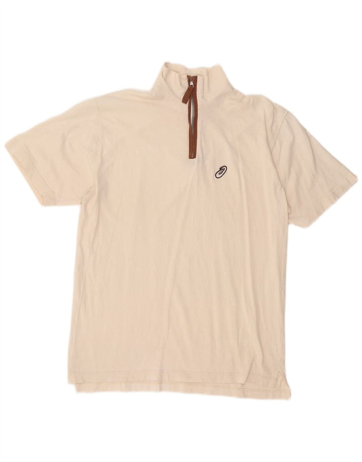 T-shirt ASICS da uomo con collo e zip, taglia grande, colore bianco sporco