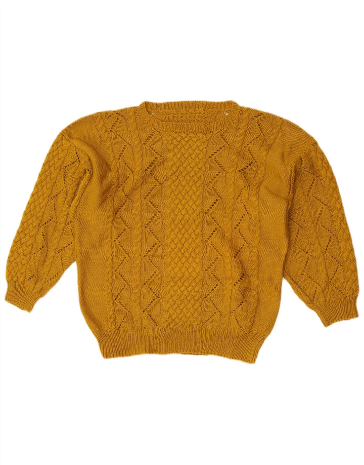 Maglione maglione vintage da donna con scollo a barca UK 14 Giallo medio