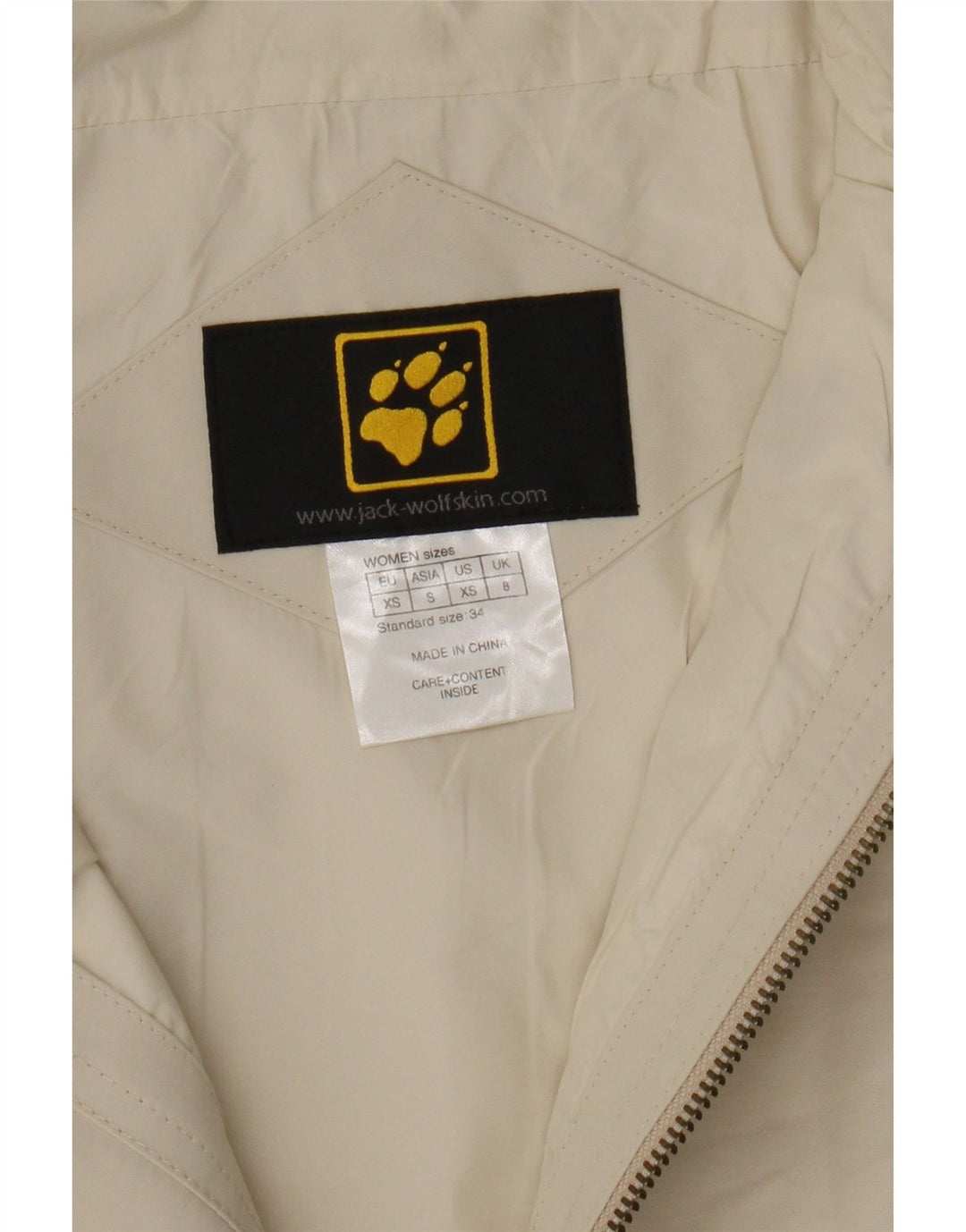 JACK WOLFSKIN Womens Windbreaker Jacket UK 8 Small Beige Polyester Vintage Jack Wolfskin and Second-Hand Jack Wolfskin from Messina Hembry 