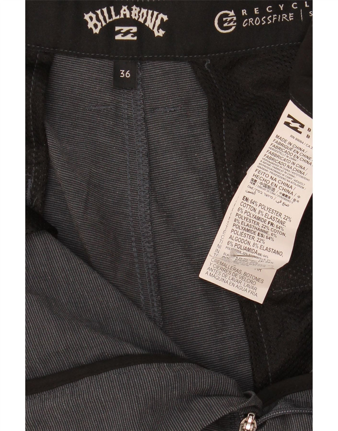 Pantaloncini chino da uomo Billabong W36 grande poliestere chiazzato grigio