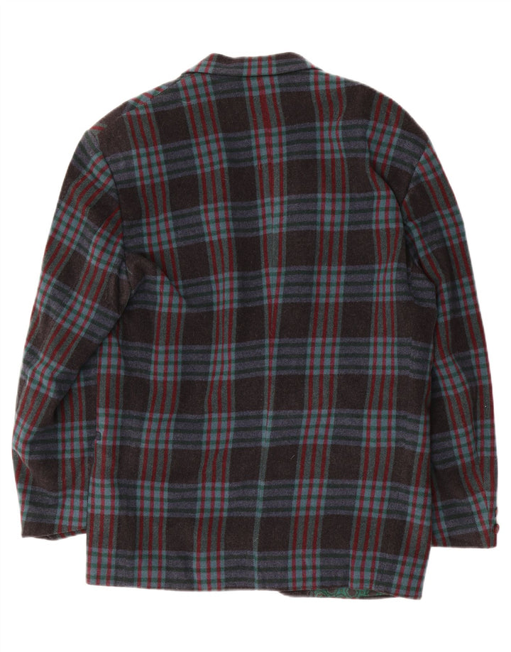 Giacca blazer vintage da uomo a 2 bottoni IT 48 lana media a quadri blu navy