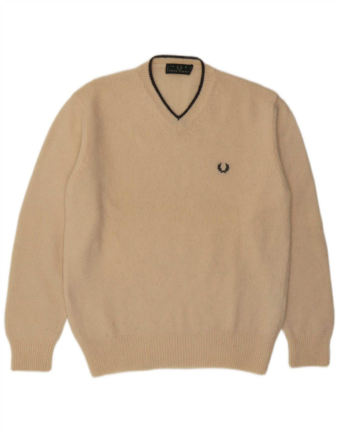 Maglione da uomo con scollo a V Fred Perry, grande, in lana beige