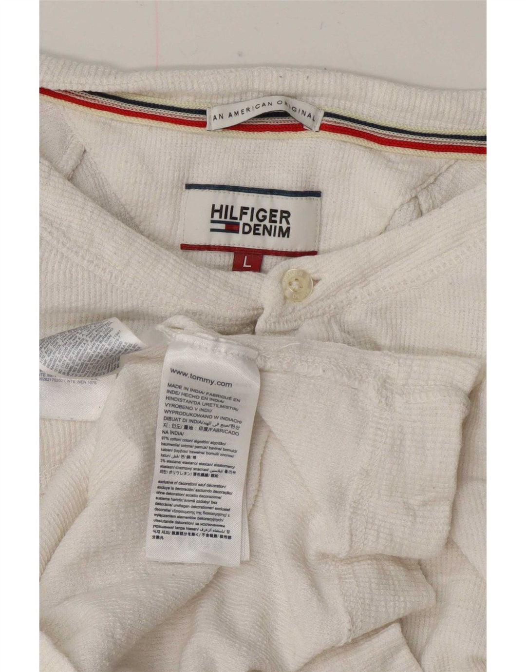 Tommy Hilfiger Uomo Regular Top Manica Lunga Grande Cotone Bianco