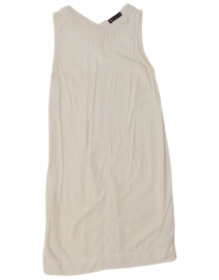 Abito lungo senza maniche da donna Marks & Spencer UK 10 piccolo lino bianco