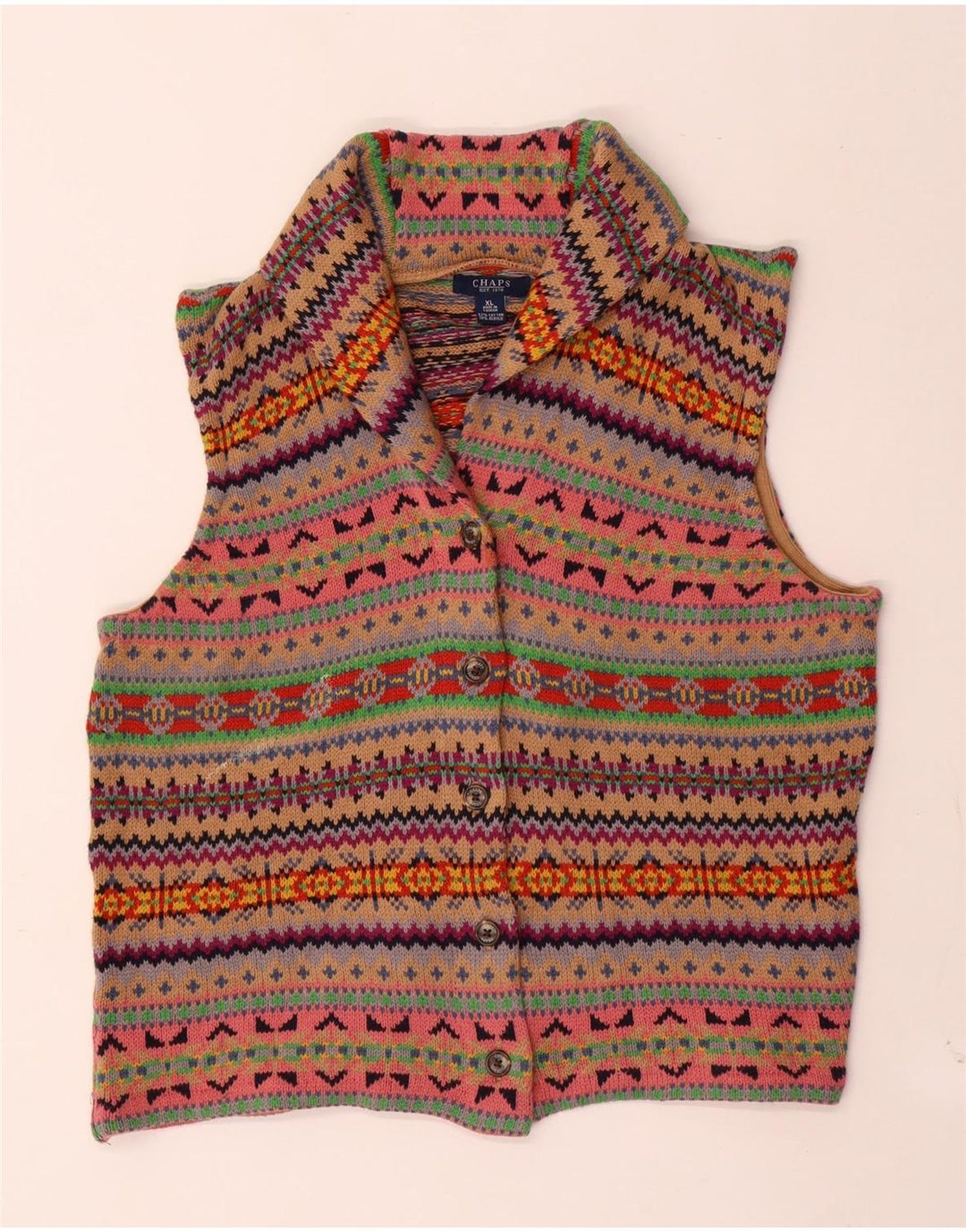 Maglione cardigan senza maniche da donna Chaps UK 18 XL Fair Isle multicolore