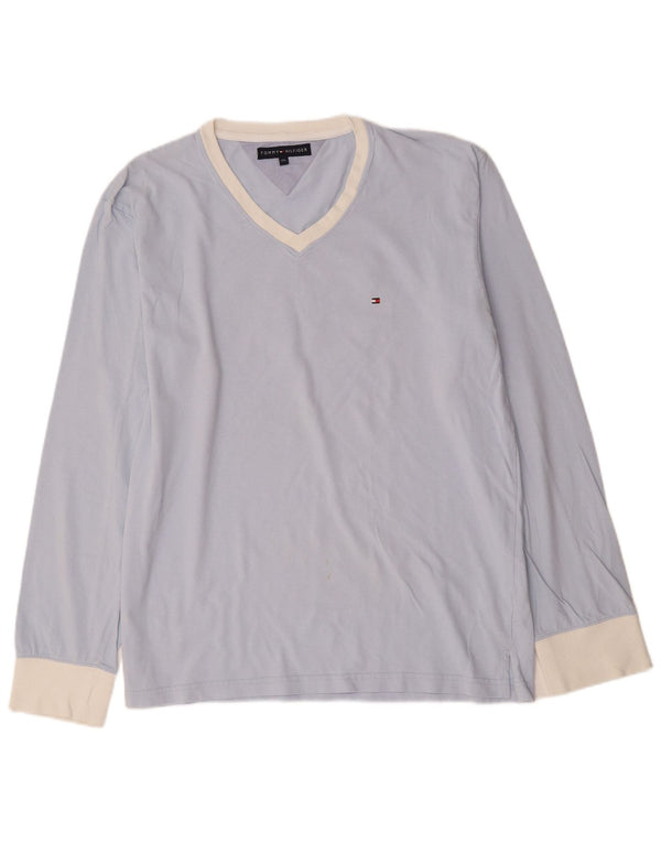 Tommy Hilfiger Mens Graphic Top Long Sleeve 2XL Blue Colourblock Cotton