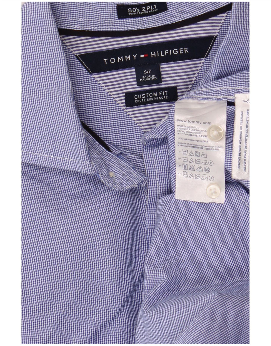Camicia da uomo su misura Tommy Hilfiger Small Blue pied de poule in cotone classico