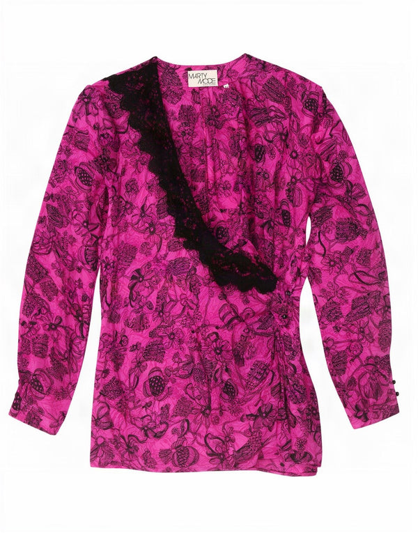 Top cardigan avvolgente a maniche lunghe da donna Marty Mode IT 46 Large Pink Silk