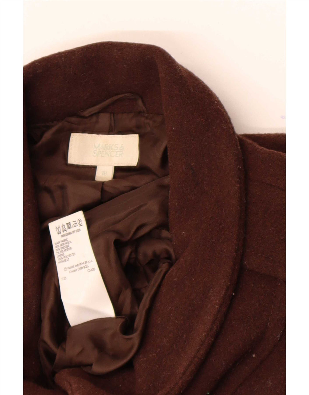 Cappotto da donna Marks & Spencer UK 18 XL Marrone nuova lana