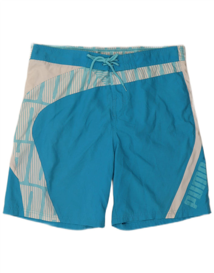 Pantaloncini da bagno grafici da uomo Puma in poliestere color block blu medio