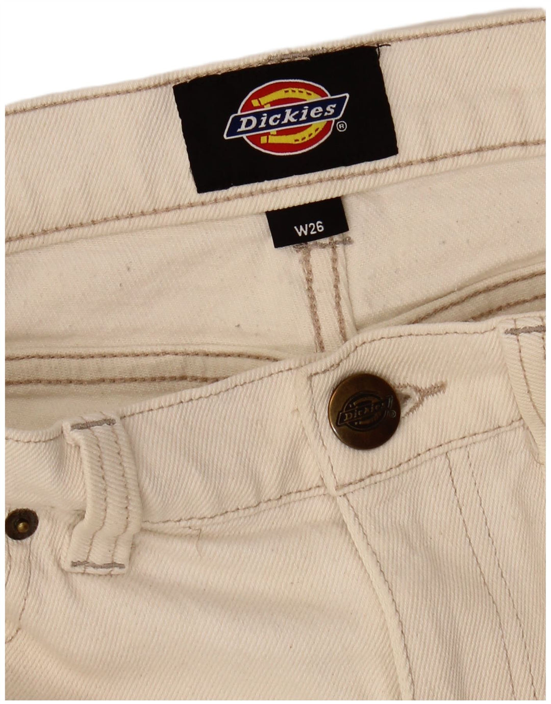 DICKIES Womens Cargo Tapered Jeans W26 L26 Off White Cotton