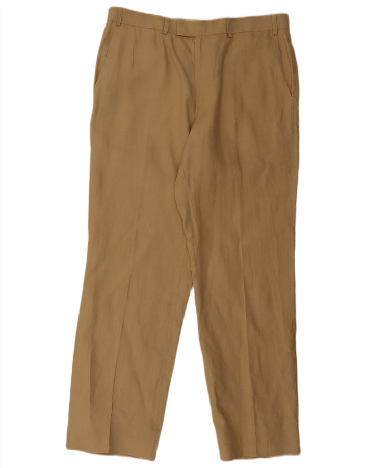 Pantaloni da abito dritti da uomo Marks & Spencer W36 L33 Lino marrone