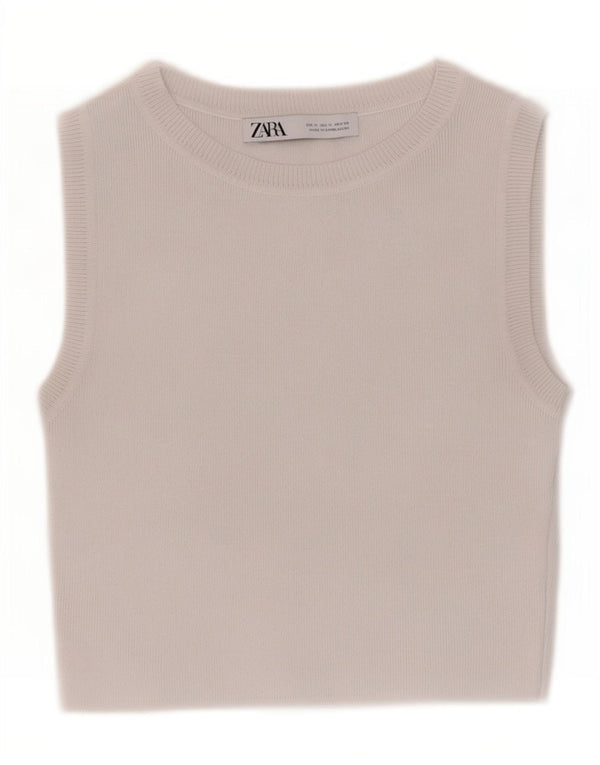 Top corto da donna Zara UK 12 in viscosa bianca media