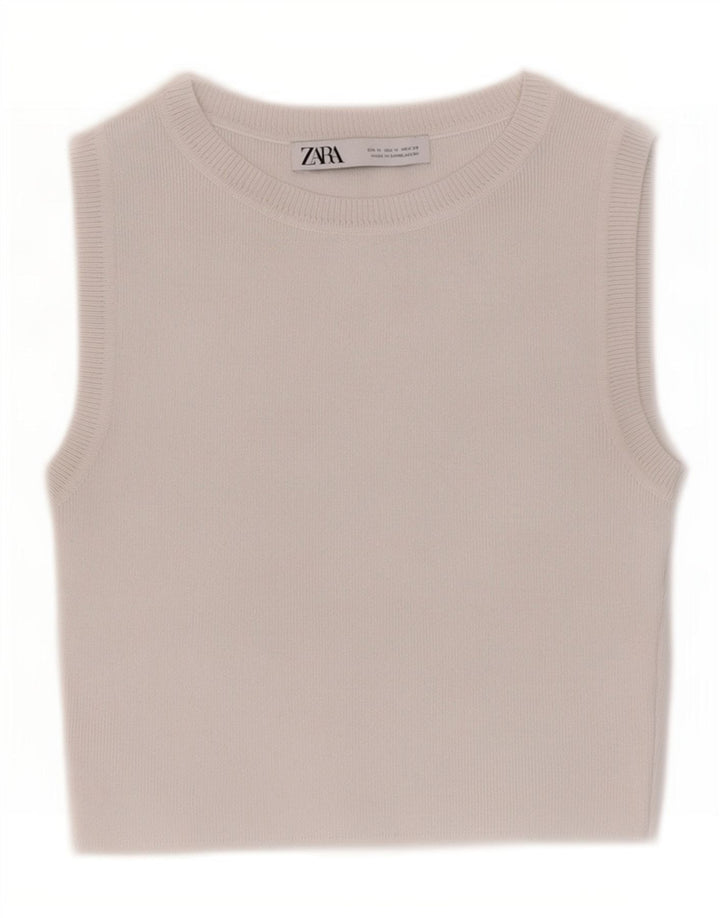 Top corto da donna Zara UK 12 in viscosa bianca media