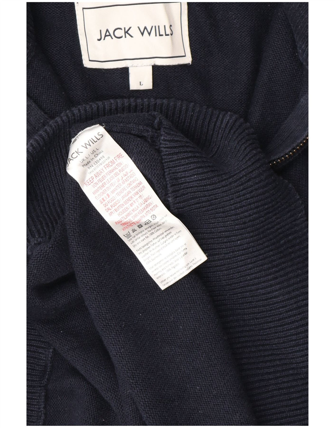 Maglione da uomo con collo con zip Jack Wills, grande cotone blu navy