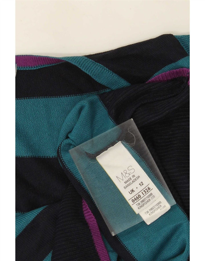 Maglione maglione con scollo a V da donna Marks & Spencer UK 12 a righe blu medio