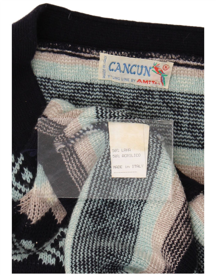 Maglione cardigan da donna Cancun UK 16 Lana Fair Isle nera grande