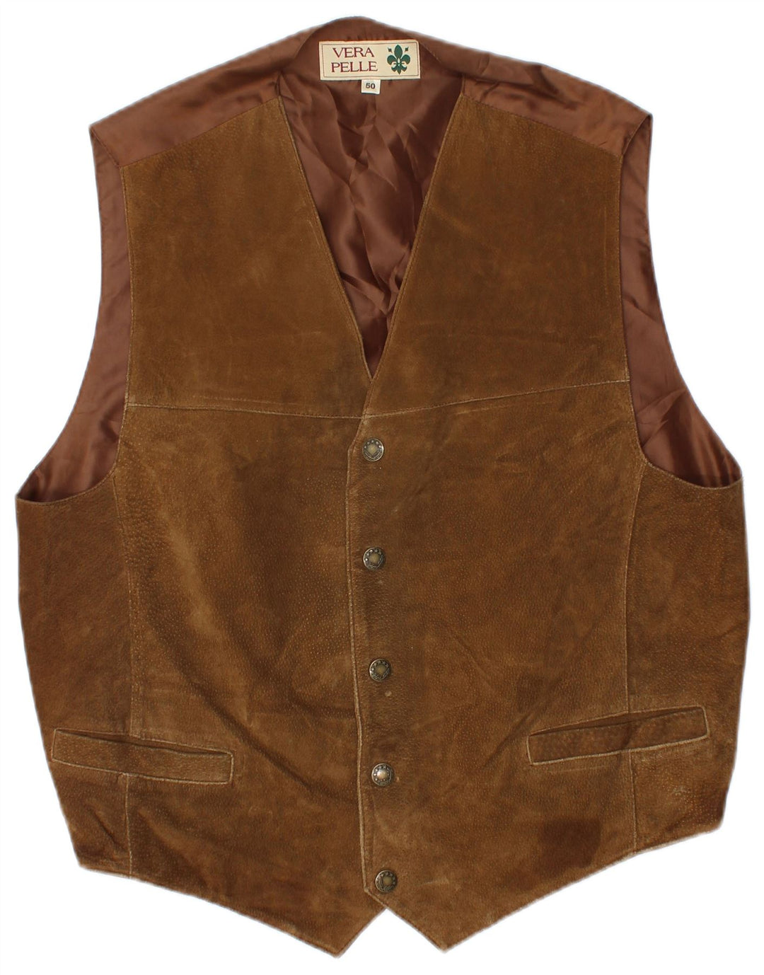 Gilet Uomo Camoscio VINTAGE IT 50 Pelle Marrone Medio
