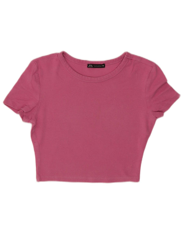 T-shirt corta da donna Zara UK 8 piccola in cotone rosa