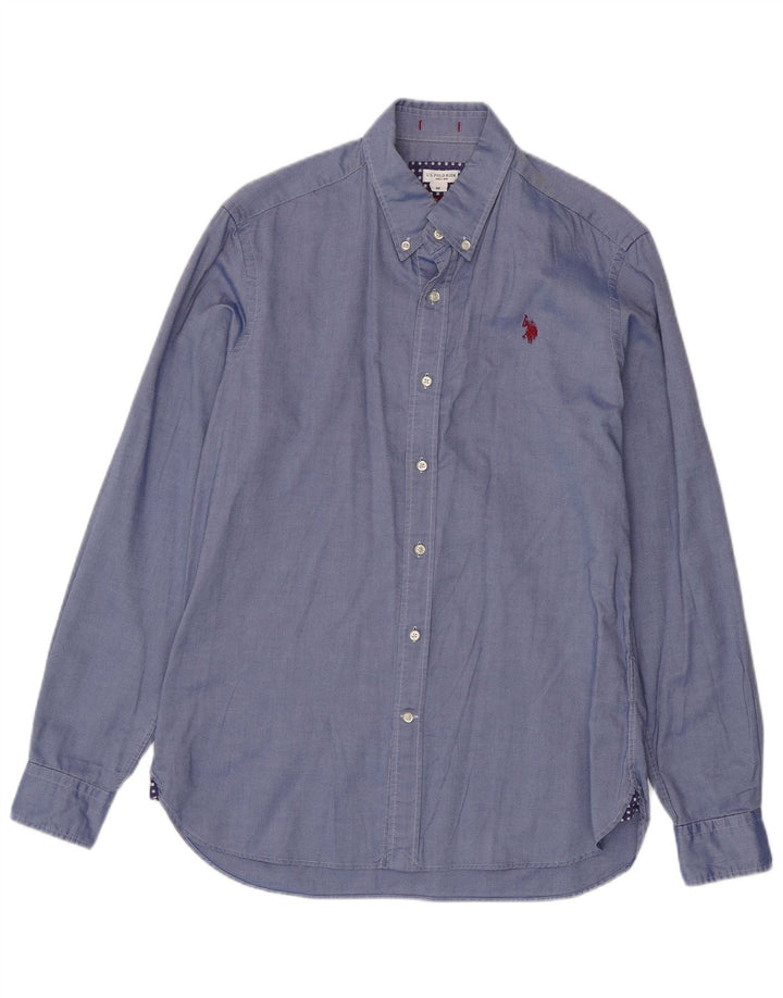 Polo Assn. Camicia da uomo slim fit in cotone blu medio