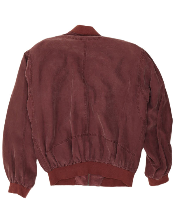 Giubbotto bomber vintage da uomo vestibilità ampia UK 38 seta bordeaux media