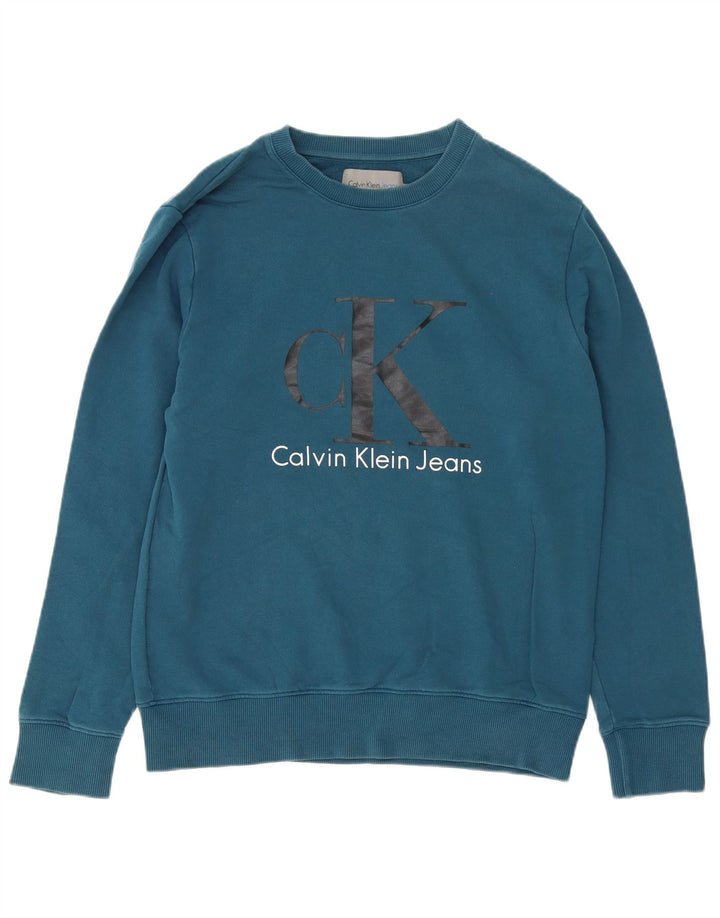 Calvin Klein Jeans Felpa grafica da uomo Maglione in cotone blu medio