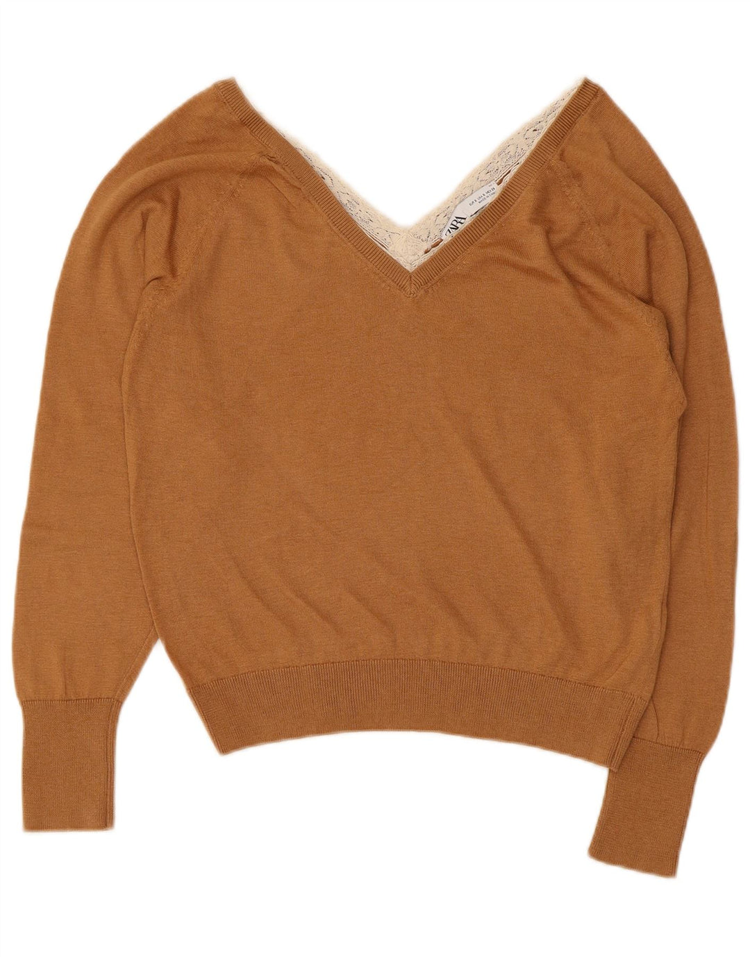 Maglione Zara da donna con scollo a V UK 10 piccolo Lyocell marrone