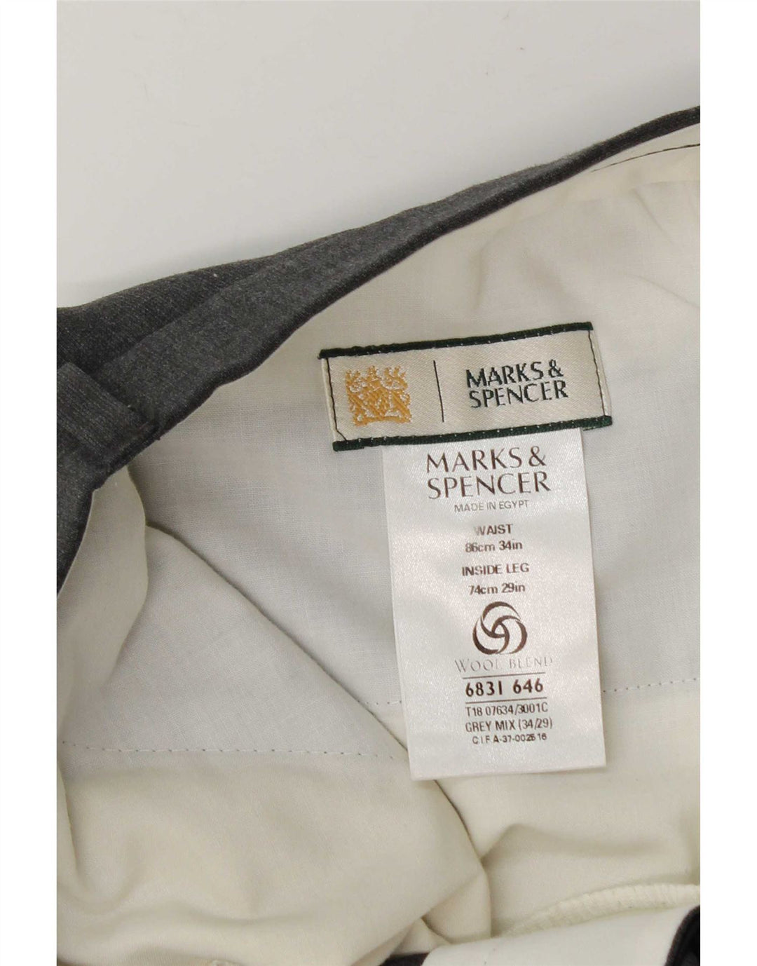 Pantaloni da abito da uomo Marks & Spencer W34 L29 Poliestere grigio