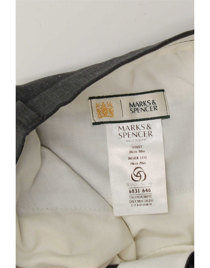 Pantaloni da abito da uomo Marks & Spencer W34 L29 Poliestere grigio