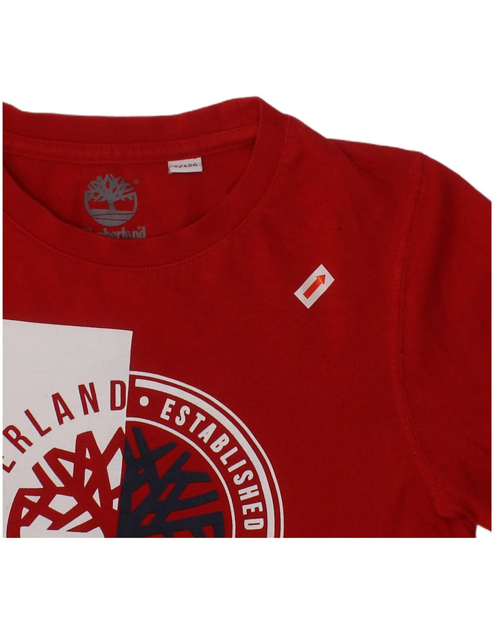 TIMBERLAND Boys Graphic Top Long Sleeve 7-8 Years Red Cotton