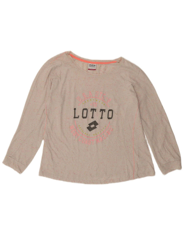 Top grafico da donna Lotto manica lunga UK 14 Large cotone chiazzato bianco