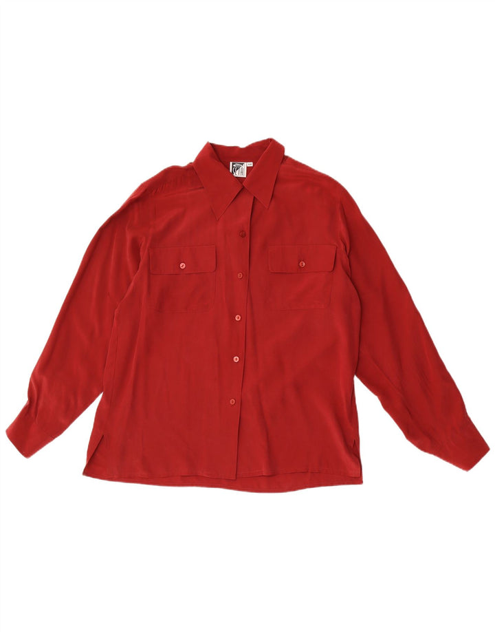 Camicetta camicia vintage da donna EU 44 XL marrone seta